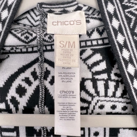 Chico's Jacquard Cocoon Chic Black & White Large Print Shawl Cardigan Jacket S/M - Picture 6 of 11